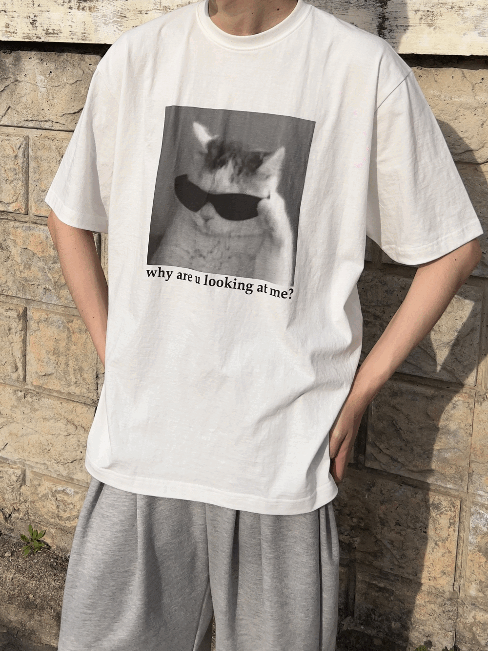 룩킹 앳 미 캣 반팔 티셔츠